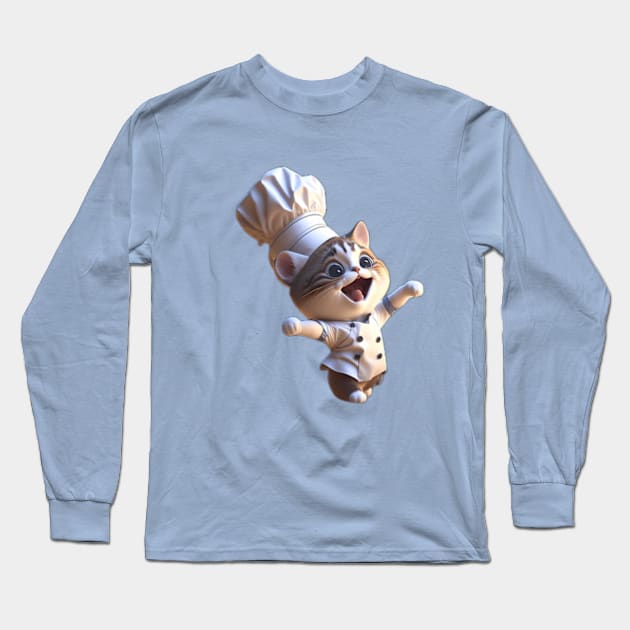 Joyful Chef Cat Dance in the Kitchen Long Sleeve T-Shirt by BrisaArtPrints